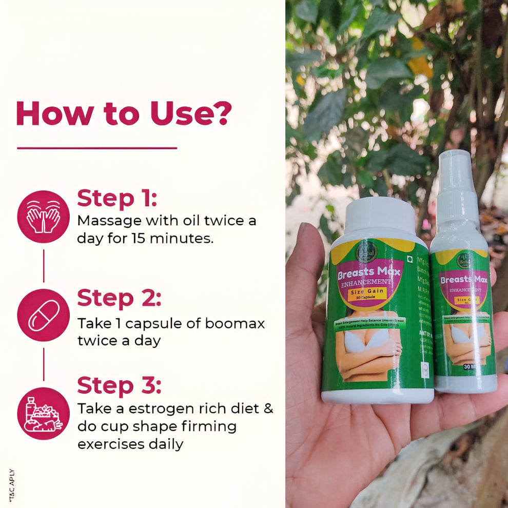 Combo of Breast Oil and Breast Capsule - 100% Herbal Breast Increase Combo