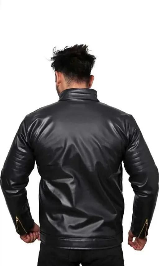 Men's Solid Rexine Leather Black Jacket