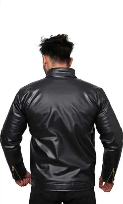 Men's Solid Rexine Leather Black Jacket
