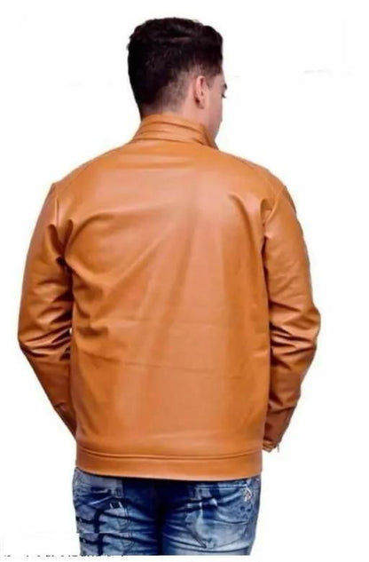 Men's Solid Rexine Leather Light Tan Jacket